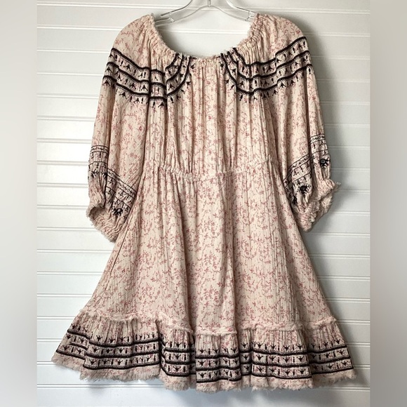 Free People Swing Into Spring floral embroidered off shoulder Mini Dress Sz S/P - Picture 12 of 13